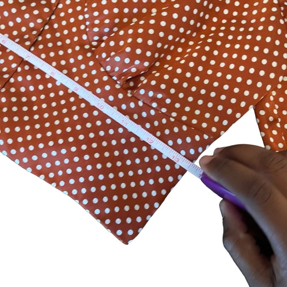 Brown polyester cropped top with white poker dots and puffy sleeves. Size Medium - Picture 4 of 4